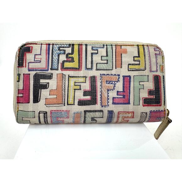 Fendi Rare Multicolor Zucca FF Long Zip Around Wallet - Picture 1 of 10